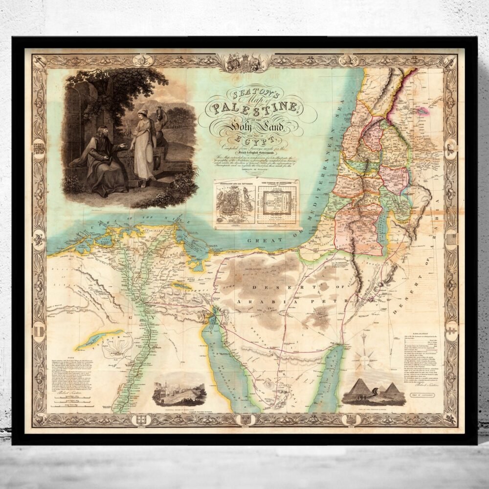 Beautiful Old Map of Palestine with part of Egypt 1835 Vintage Map | Vintage Poster Wall Art Print | | Map Gift | Anniversary gift