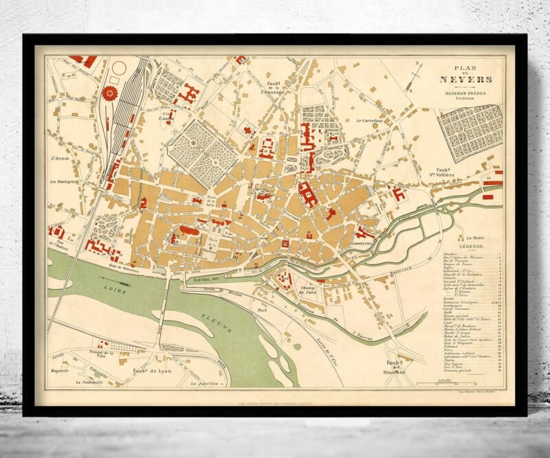 Old Map of Nevers France 1890 Vintage Map | Vintage Poster Wall Art Print | Wall Map Print | Old Map Print | Map Gift | Anniversary gift