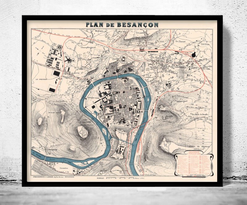 Old Map of Besançon France 1895 Vintage Map | Vintage Poster Wall Art Print | Wall Map Print | Old Map Print | Map Gift | Anniversary gift