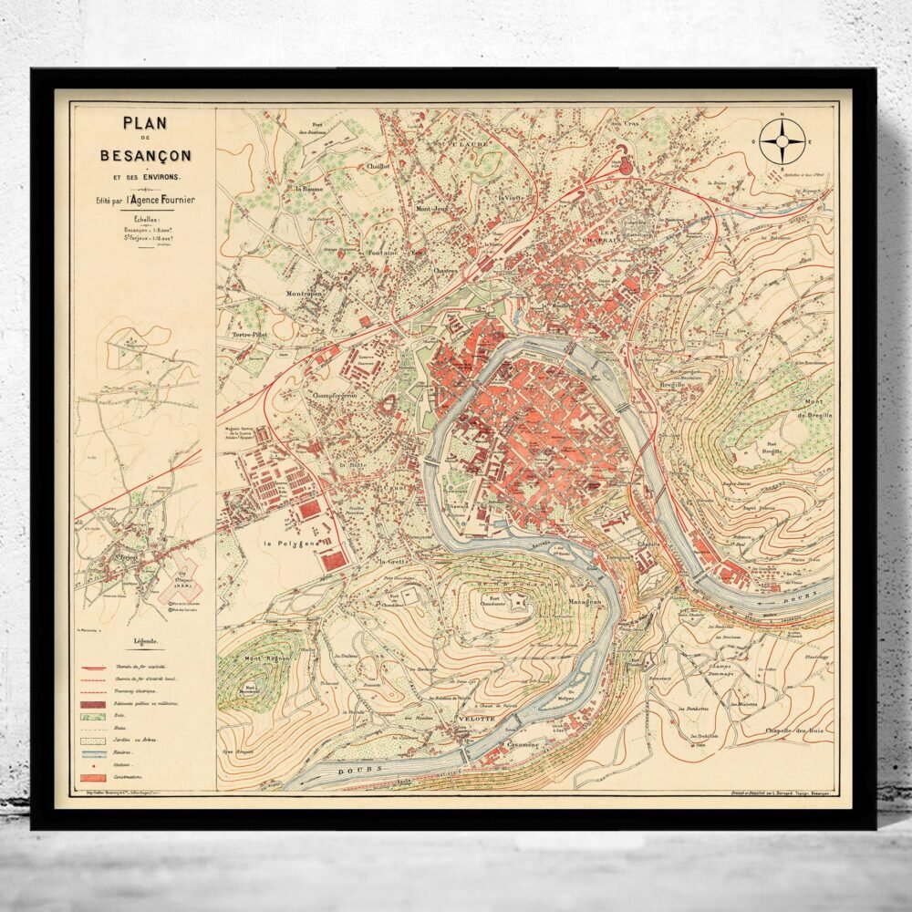 Old Map of Besançon France 1930 Vintage Map | Vintage Poster Wall Art Print | Wall Map Print | Old Map Print | Map Gift | Anniversary gift