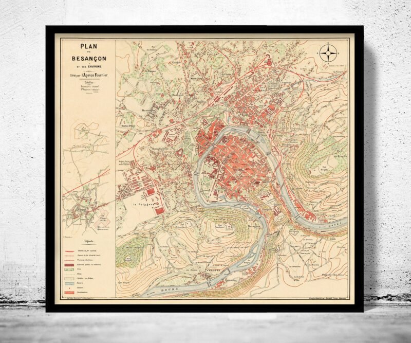 Old Map of Besançon France 1930 Vintage Map | Vintage Poster Wall Art Print | Wall Map Print | Old Map Print | Map Gift | Anniversary gift