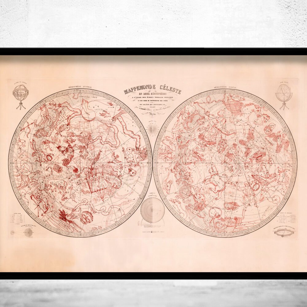 Old Celestial Map Vintage Astronomy 1876 Vintage Map | Vintage Poster Wall Art Print | | Map Gift | Anniversary gift | Housewarming Gift