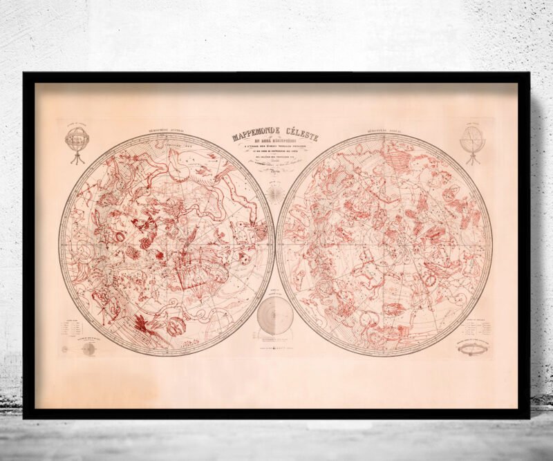 Old Celestial Map Vintage Astronomy 1876 Vintage Map | Vintage Poster Wall Art Print | | Map Gift | Anniversary gift | Housewarming Gift