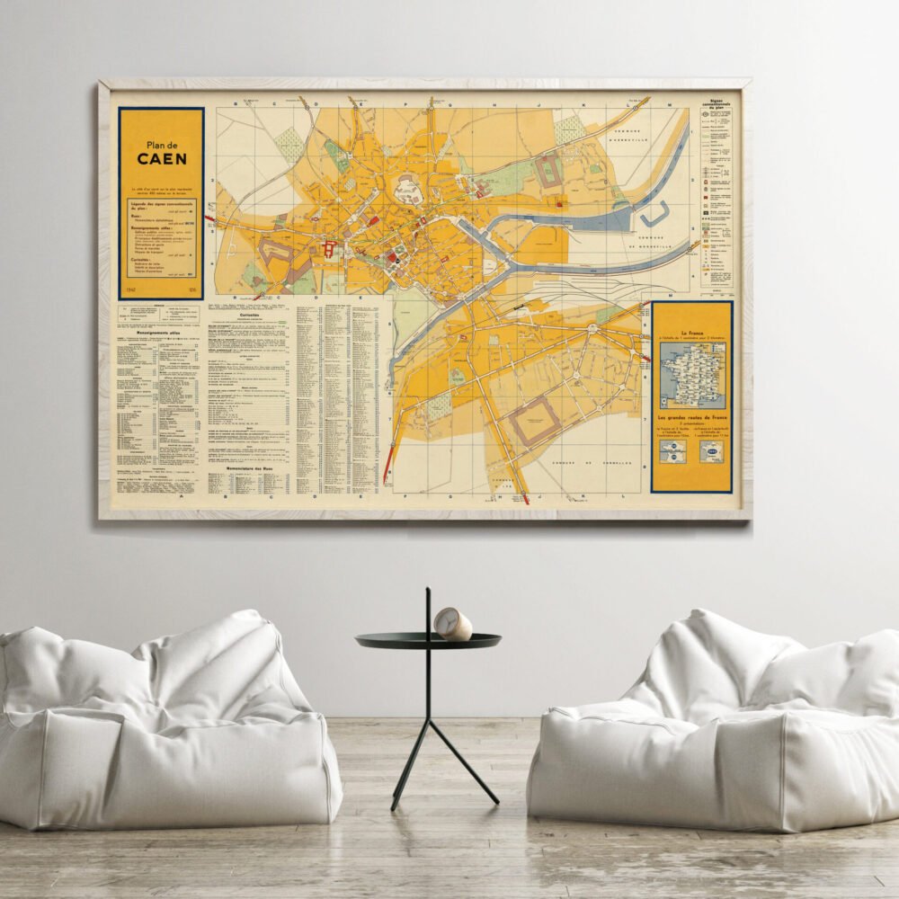 Old Map of Caen France 1942 Vintage Map | Vintage Poster Wall Art Print | Wall Map Print | Old Map Print | Map Gift | Anniversary gift