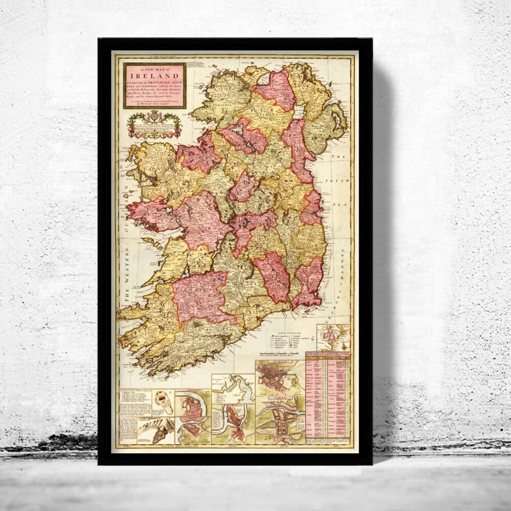 Beautiful Old Map of Ireland 1740 Vintage Map | Vintage Poster Wall Art Print | Wall Map Print | Old Map Print | Map Gift| Housewarming Gift