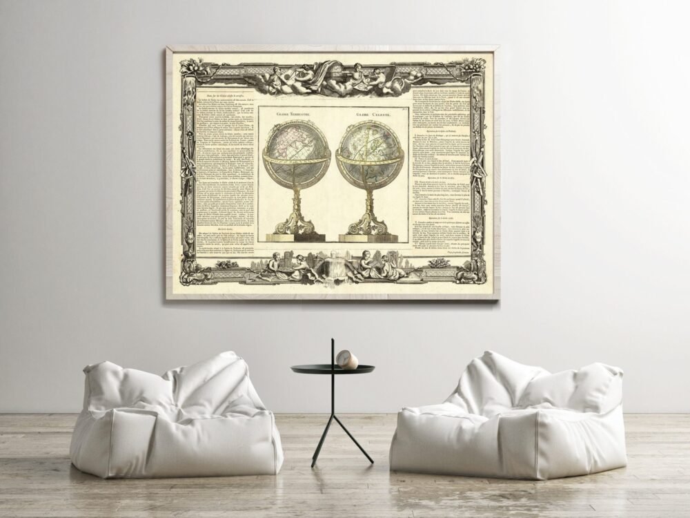 Beautiful Old Map of The World 1770 Earth Globe Celestial Globe | Vintage World Map Wall Map Print | World Map Wall Art | Map Gift