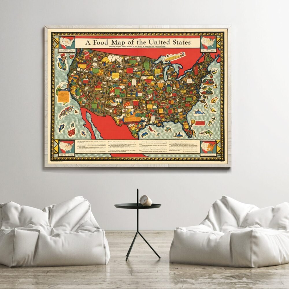 Food Map of the United States Vintage Map 1932 Vintage Poster | Vintage Poster Wall Art Print | Wall Map Print | | Map Gift