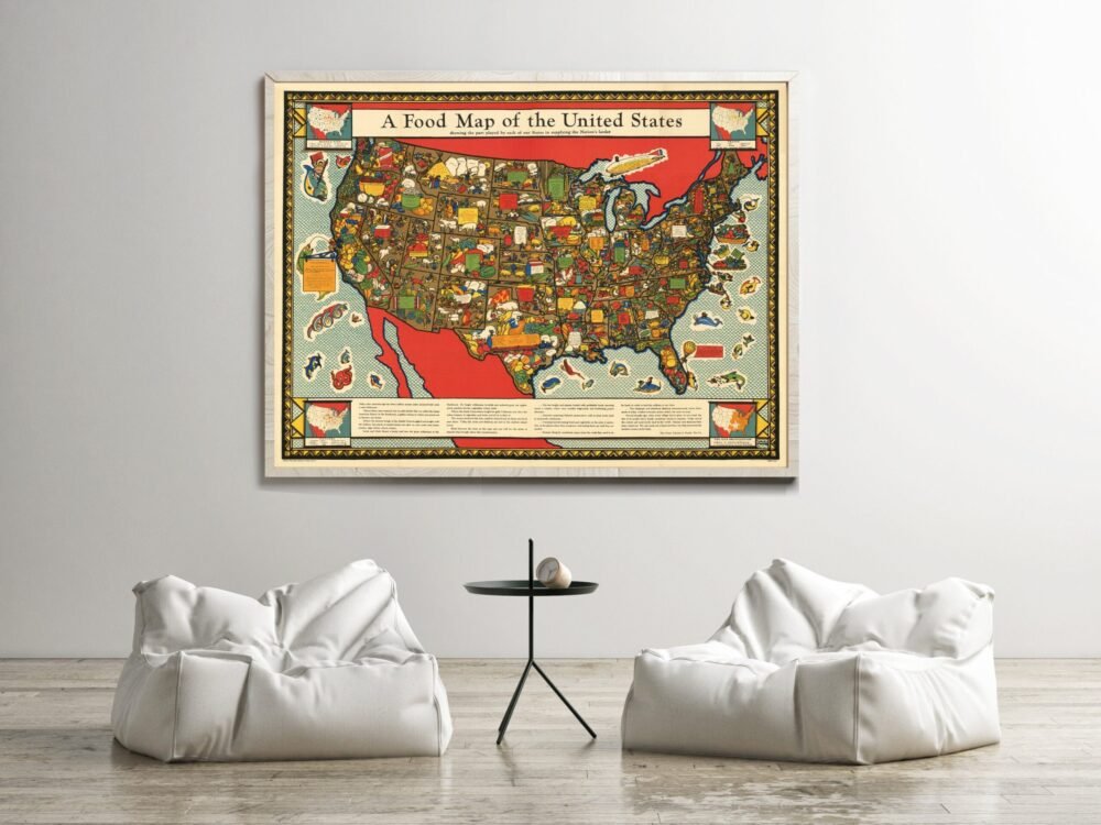 Food Map of the United States Vintage Map 1932 Vintage Poster | Vintage Poster Wall Art Print | Wall Map Print | | Map Gift