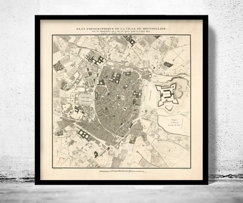 Old Map of Montpellier France 1834 Vintage Map | Vintage Poster Wall Art Print | Wall Map Print | Old Map Print | Map Gift