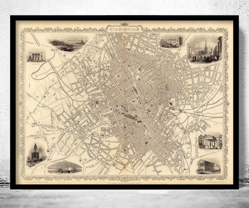 Old Map of Birmingham United Kingdom 1851 Vintage Map | Vintage Poster Wall Art Print | Wall Map Print | Old Map Print | Map Gift