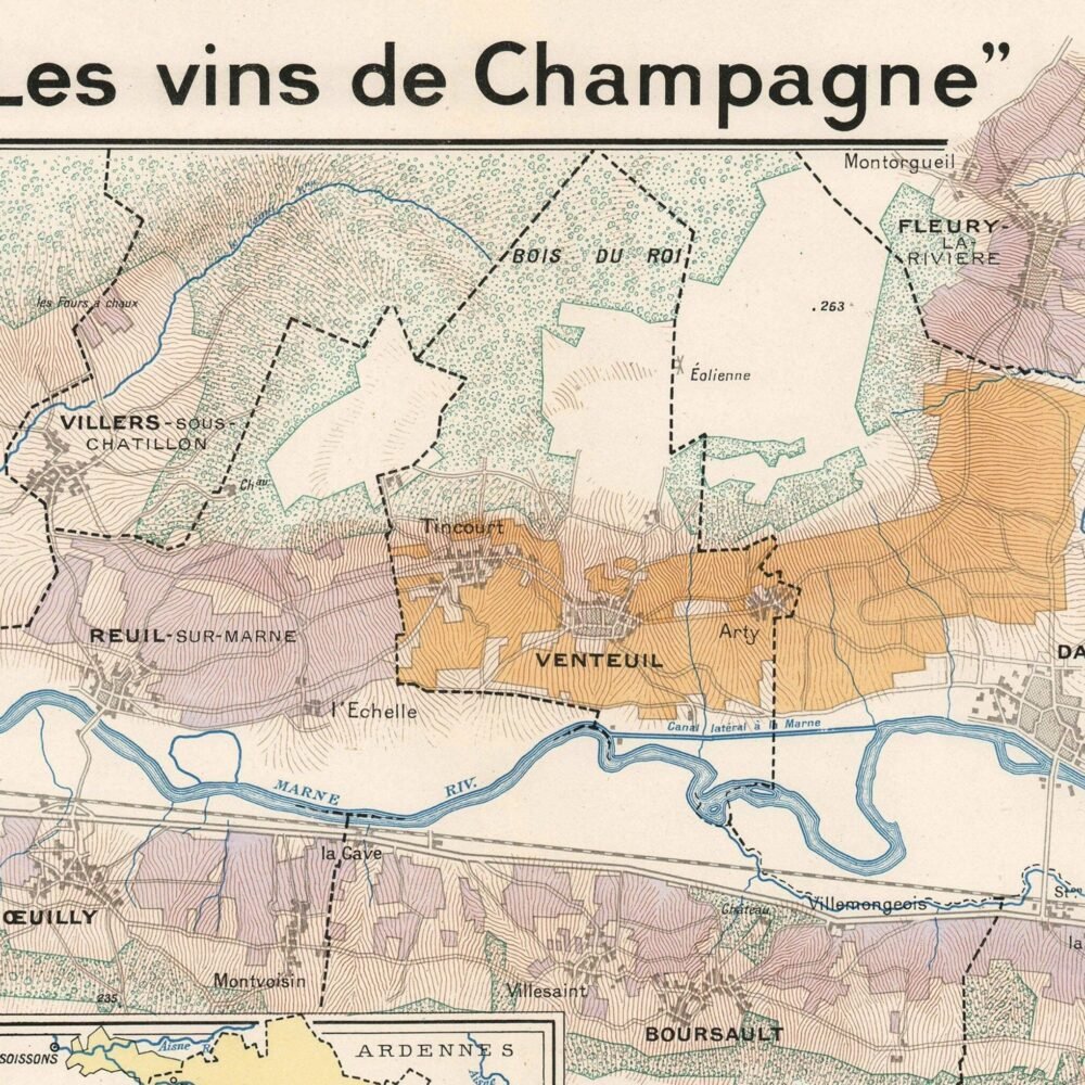 Old France Wine Chart Champagne Carte Vinicole de La Champagne 1944 | Vintage Poster Wall Art Print | Wall Map Print | Old Map Print