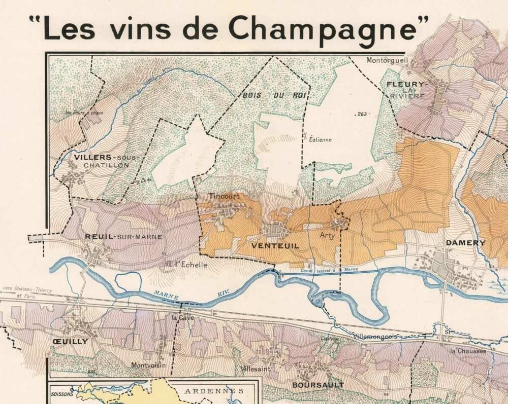 Old France Wine Chart Champagne Carte Vinicole de La Champagne 1944 | Vintage Poster Wall Art Print | Wall Map Print | Old Map Print