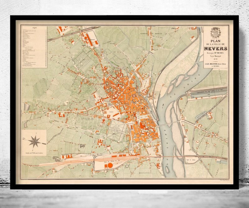 Old Map of Nevers France 1878 Vintage Map | Vintage Poster Wall Art Print | Wall Map Print | Old Map Print | Map Gift | Anniversary gift