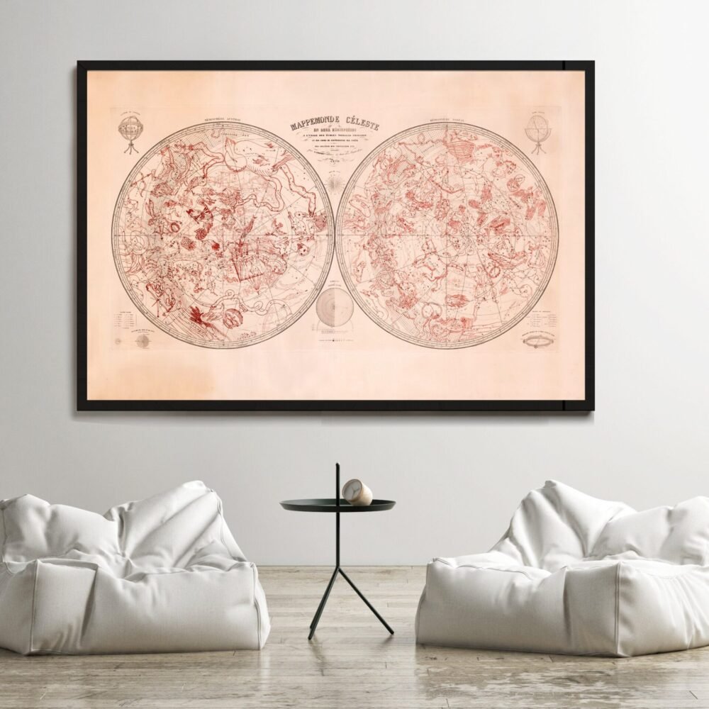 Old Celestial Map Vintage Astronomy 1876 Vintage Map | Vintage Poster Wall Art Print | | Map Gift | Anniversary gift | Housewarming Gift