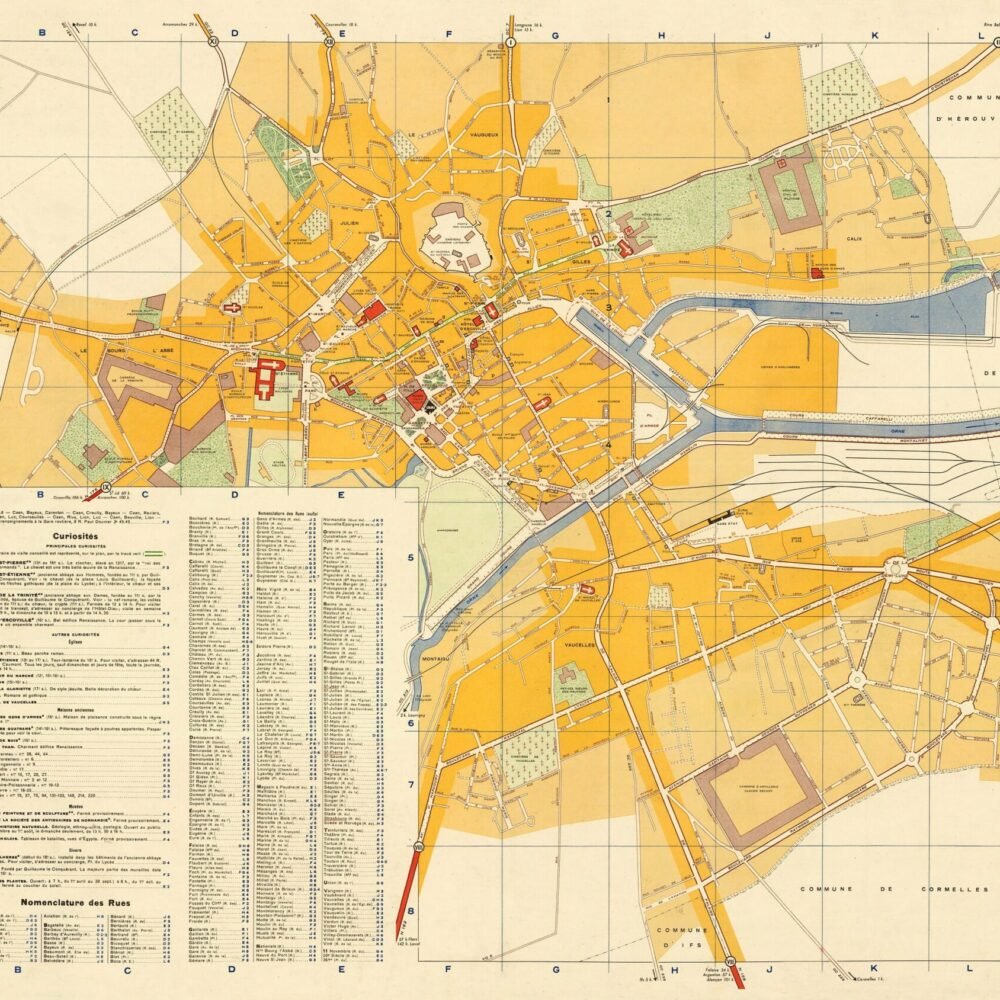 Old Map of Caen France 1942 Vintage Map | Vintage Poster Wall Art Print | Wall Map Print | Old Map Print | Map Gift | Anniversary gift