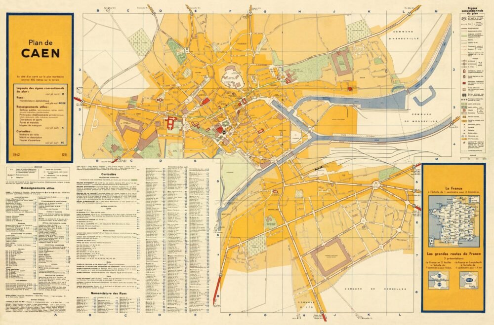 Old Map of Caen France 1942 Vintage Map | Vintage Poster Wall Art Print | Wall Map Print | Old Map Print | Map Gift | Anniversary gift