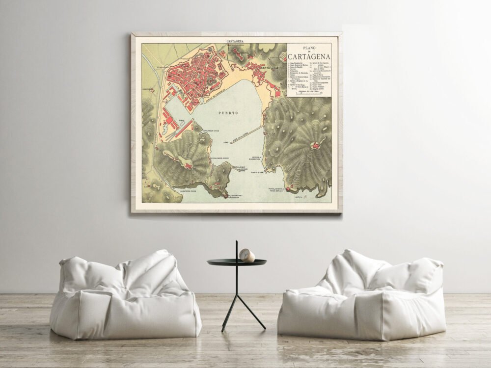 Old Map of Cartagena Spain 1900 Vintage Map | Vintage Poster Wall Art Print | Wall Map Print | Old Map Print | Map Gift | Anniversary gift