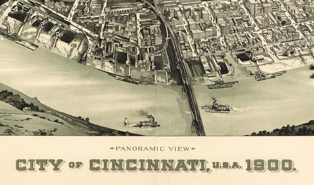 Cincinnati 1900 Panoramic View | Map Gift | Anniversary gift | Housewarming Gift