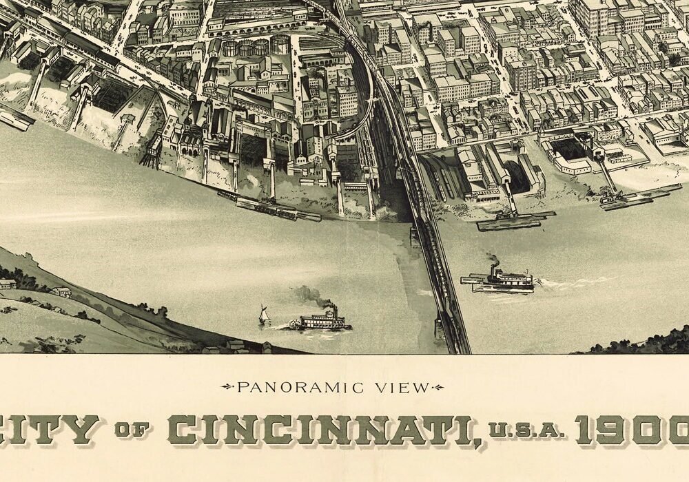 Cincinnati 1900 Panoramic View | Map Gift | Anniversary gift | Housewarming Gift