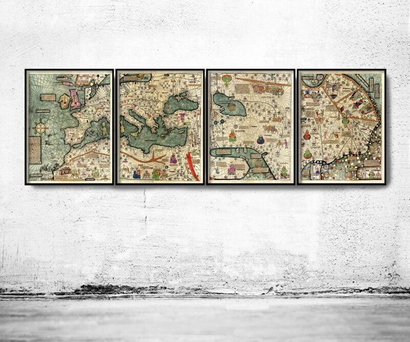 Medieval Catalan World Map 1375 Europe, Mediterranean Sea and Middle East | World Map Gift World Map Print | Vintage World Map | Map Gift