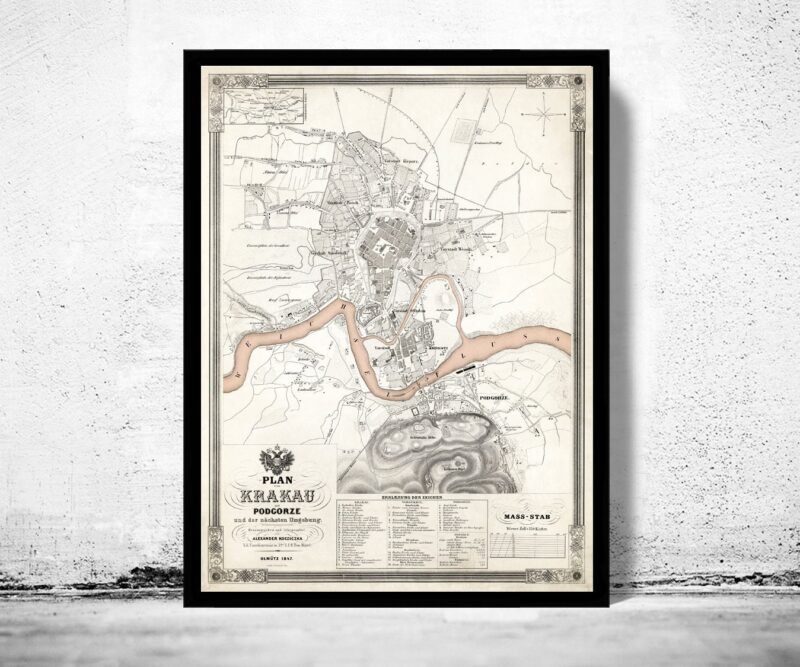 Old Map of Krakow 1847 Poland Vintage Map | Vintage Poster Wall Art Print | Wall Map Print | Old Map Print | Map Gift | Anniversary gift