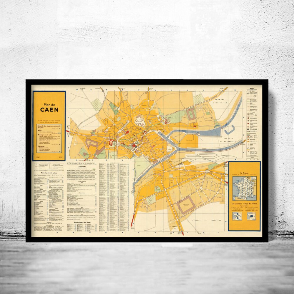 Old Map of Caen France 1942 Vintage Map | Vintage Poster Wall Art Print | Wall Map Print | Old Map Print | Map Gift | Anniversary gift