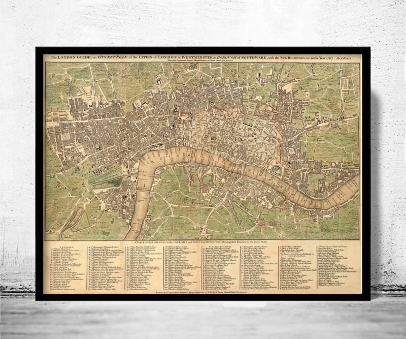 Old Map of London 1767 Vintage London Map | Vintage Poster Wall Art Print | Wall Map Print | Old Map Print | Map Gift | Anniversary gift