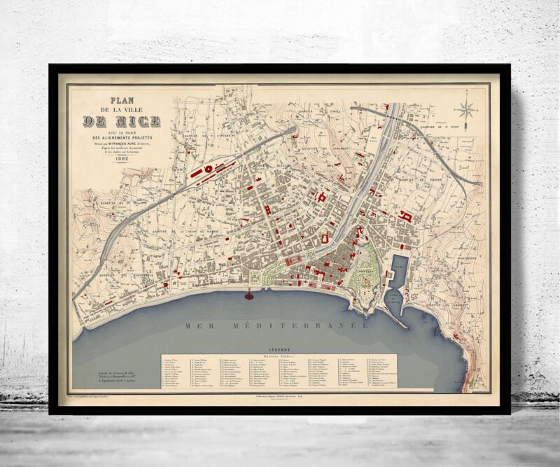 Old Map of Nice France 1882 Vintage Map | Vintage Poster Wall Art Print | Wall Map Print | Old Map Print | Map Gift | Anniversary gift