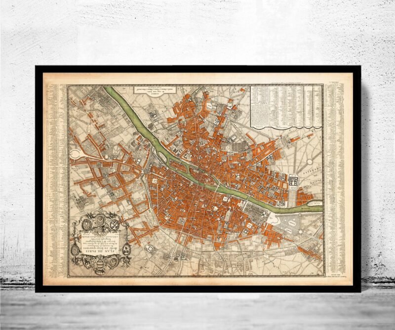 Old Map of Paris 1744 Vintage Map of Paris | Vintage Poster Wall Art Print | Wall Map Print | Old Map Print | Map Gift | Anniversary gift