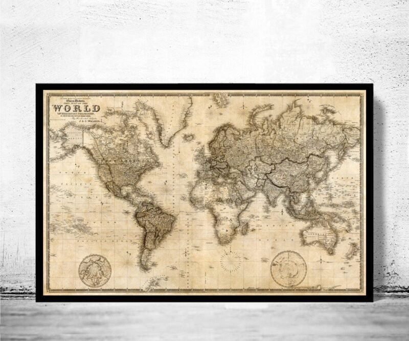 Big Old World Map 1849 Vintage Atlas Mercator Projection Sepia | World Map Gift World Map Print | Vintage World Map | World Map Wall Art