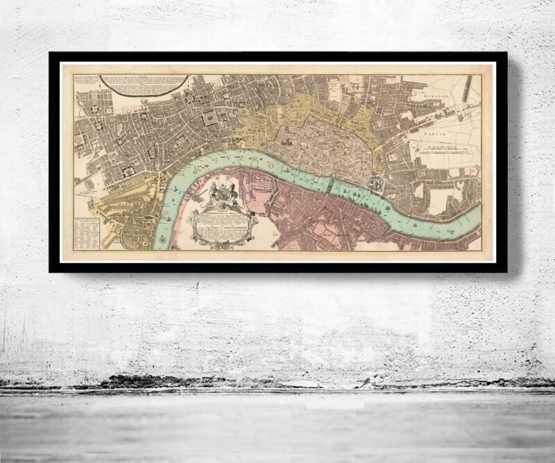 Old Map of London 1736 England United Kingdom Vintage London Map | Vintage Poster Wall Art Print | Wall Map Print | Old Map Print | Map Gift