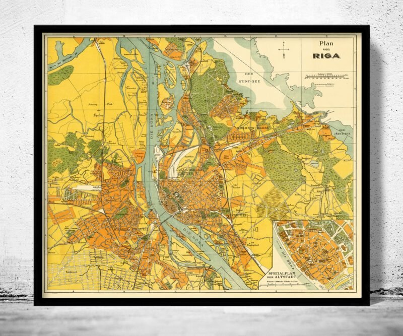 Old Map of Riga Latvia 1927 Vintage Map | Vintage Poster Wall Art Print | Wall Map Print | Old Map Print | Map Gift | Anniversary gift