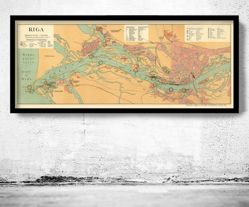 Old Map of Riga Latvia 1930 Vintage Map | Vintage Poster Wall Art Print | Wall Map Print | Old Map Print | Map Gift | Anniversary gift