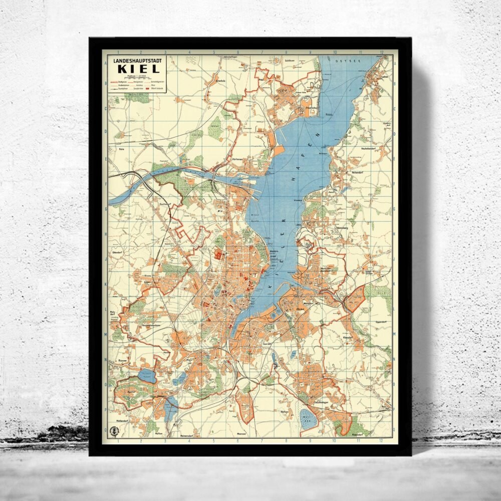 Old Map of Kiel Germany 1949 Vintage Map | Vintage Poster Wall Art Print | Wall Map Print | Old Map Print | Map Gift | Anniversary gift