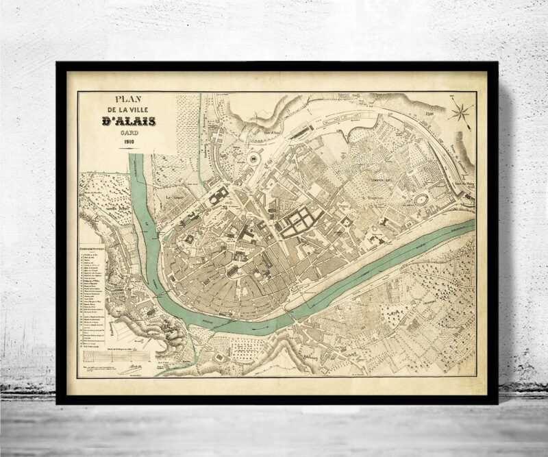 Old Map of Ville d'Alais 1910 Alés Carte France Vintage Map | Vintage Poster Wall Art Print | Wall Map Print | Map Gift | Anniversary gift