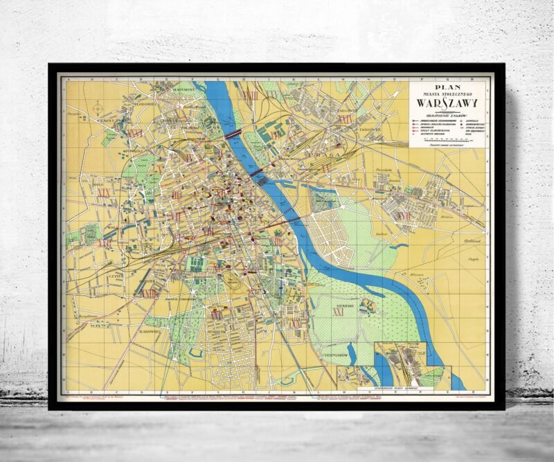 Old Map of Warsaw 1925 Poland Vintage Map | Vintage Poster Wall Art Print | Wall Map Print | Old Map Print | Map Gift | Anniversary gift