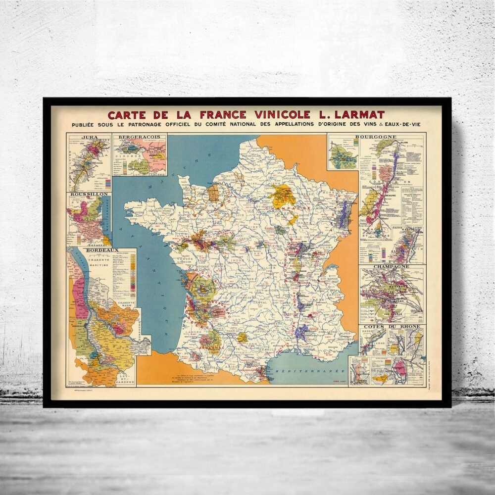 Old France Wine Chart 1949 Carte Vinicole de La France | Vintage Poster Wall Art Print | Wall Map Print | Old Map Print | Map Gift