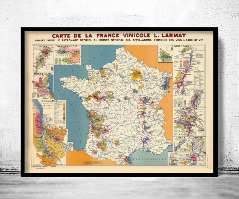 Old France Wine Chart 1949 Carte Vinicole de La France | Vintage Poster Wall Art Print | Wall Map Print | Old Map Print | Map Gift