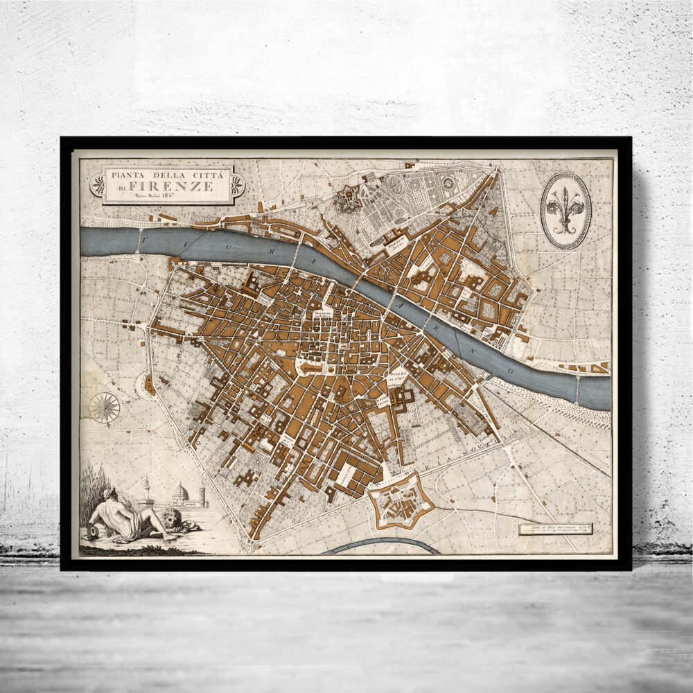 Old Map of Florence Firenze 1847 Antique Vintage Italy | Vintage Poster Wall Art Print | Wall Map Print | Old Map Print | Map Gift