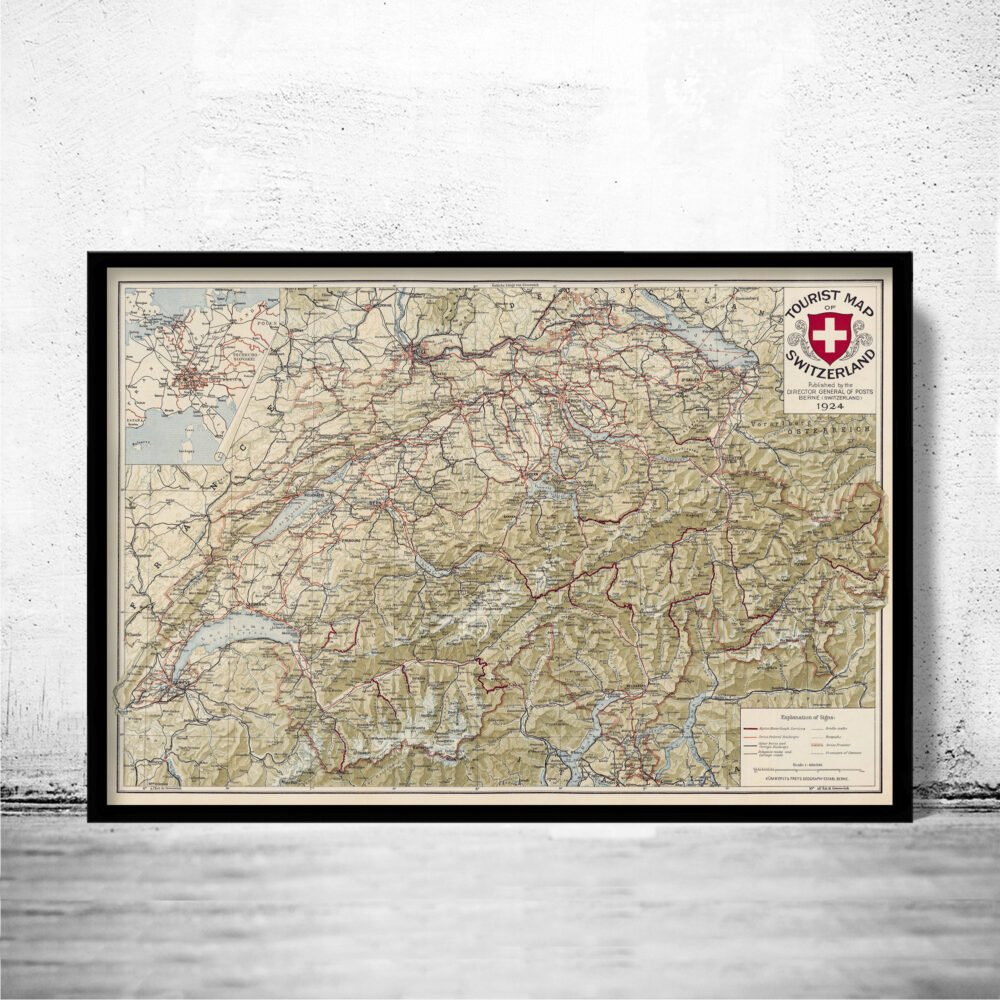 Old Map of Switzerland 1924 Vintage Map Switzerland Gift | Vintage Poster Wall Art Print | Wall Map Print | Old Map Print | Map Gift