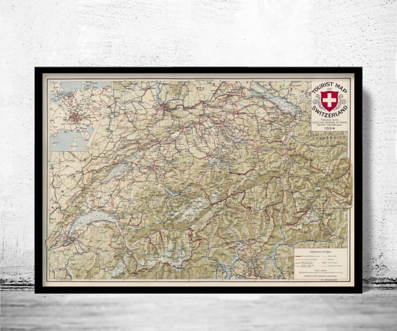 Old Map of Switzerland 1924 Vintage Map Switzerland Gift | Vintage Poster Wall Art Print | Wall Map Print | Old Map Print | Map Gift