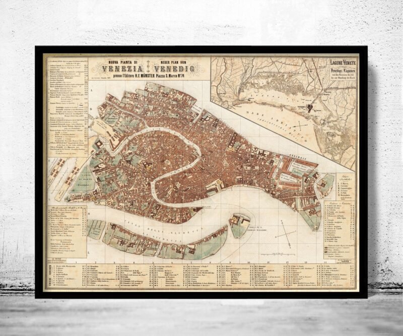 Old Map of Venice Venetia Venezia 1876 Vintage Map of Venice | Vintage Poster Wall Art Print | Wall Map Print | Old Map Print | Map Gift