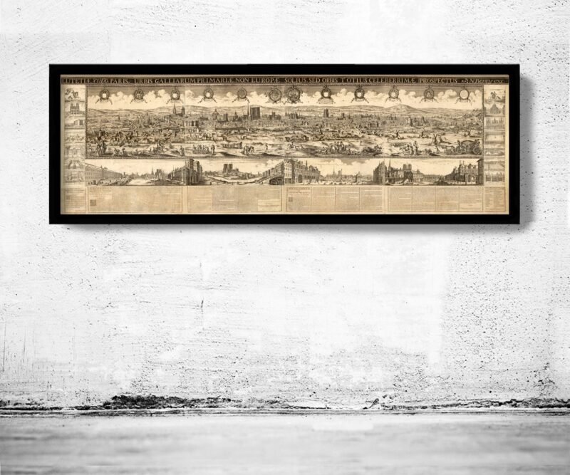 Beautiful Panoramic View of Paris 1669 France Vintage Gravure of Paris | Vintage Poster Wall Art Print | Wall Map Print | Old Map Print