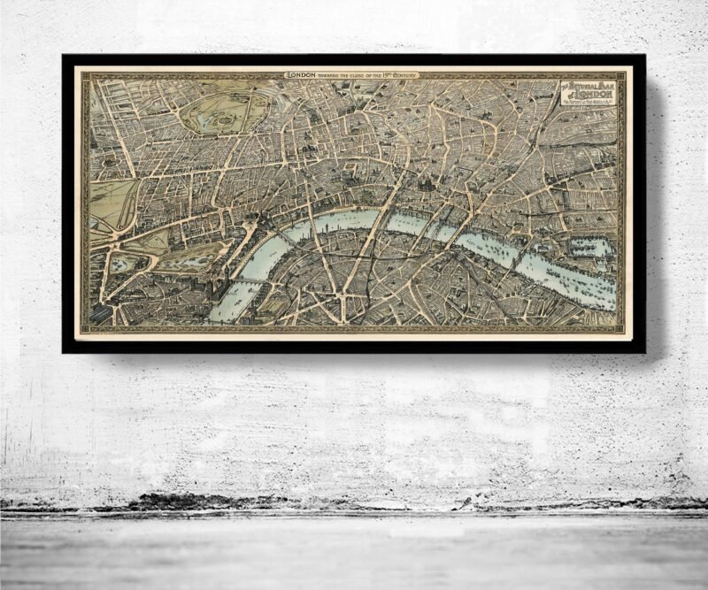 Old Map of London 1892 Birdseye View London Vintage Map | Vintage Poster Wall Art Print | Wall Map Print | Old Map Print | Map Gift