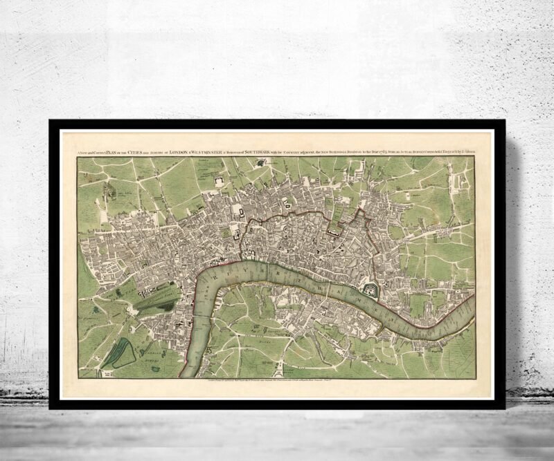 Old map of London 1763 Vintage Map | Vintage Poster Wall Art Print | Wall Map Print | Old Map Print | Map Gift | Anniversary gift