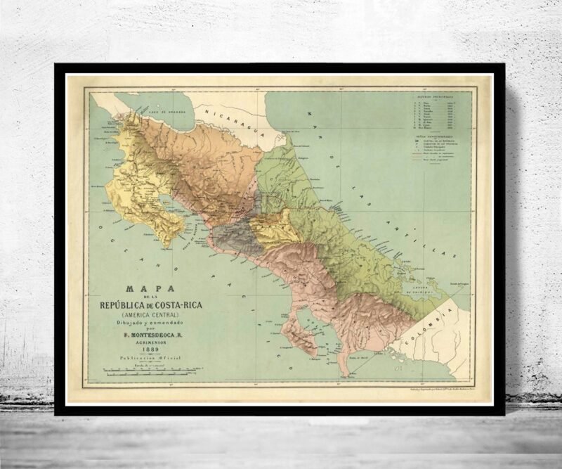 Old Map of Costa Rica 1889 Vintage Map | Vintage Poster Wall Art Print | Wall Map Print | Old Map Print | Map Gift | Anniversary gift