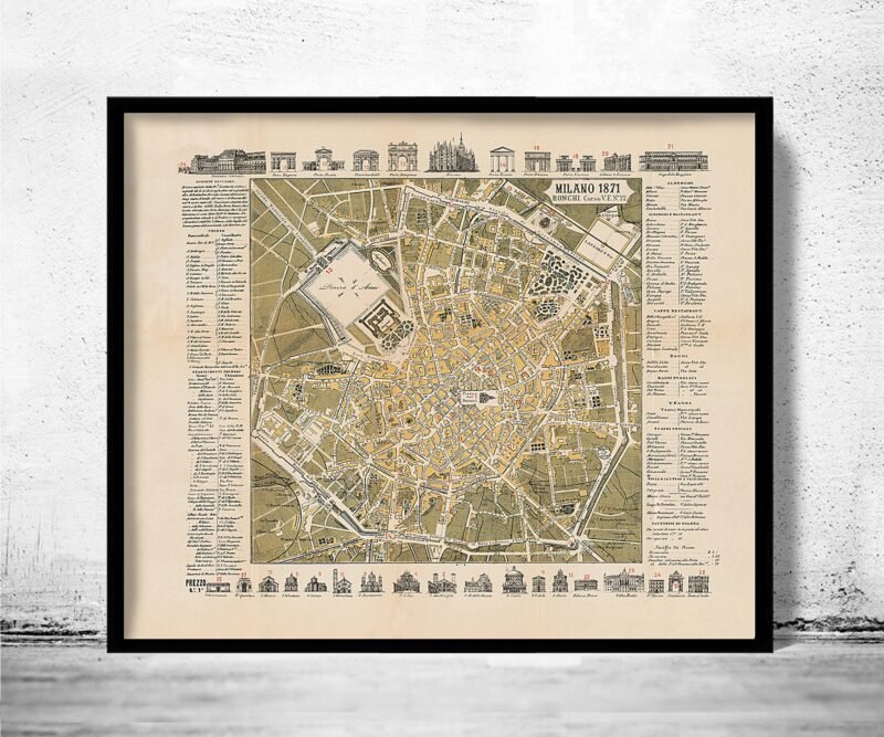 Old Map of Milan Milano 1871 Italy | Vintage Poster Wall Art Print | Wall Map Print | Old Map Print | Map Gift | Anniversary gift