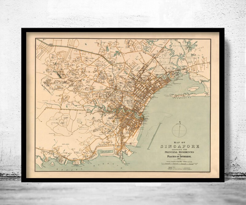 Old Map of Singapore 1913 Vintage Map | Vintage Poster Wall Art Print | Wall Map Print | Old Map Print | Map Gift | Anniversary gift