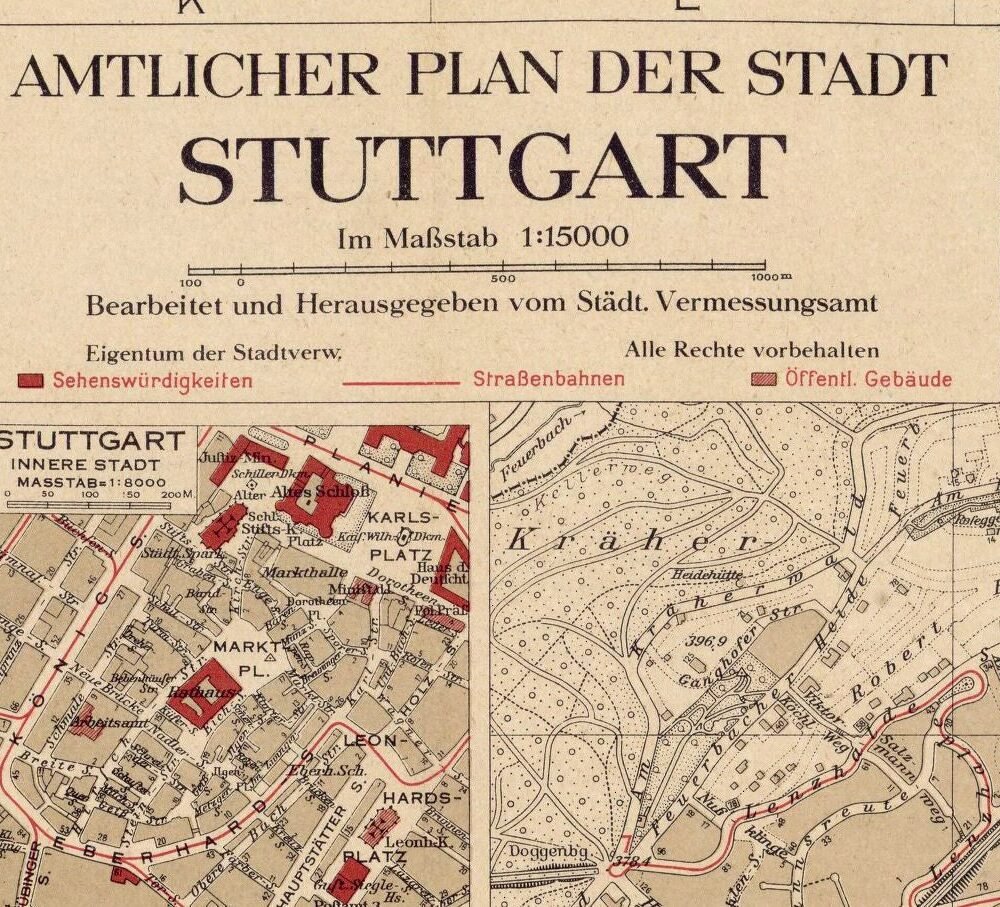 Old Map of Stuttgart Germany 1925 Vintage map | Vintage Poster Wall Art Print | Wall Map Print | Old Map Print | Map Gift| Housewarming Gift