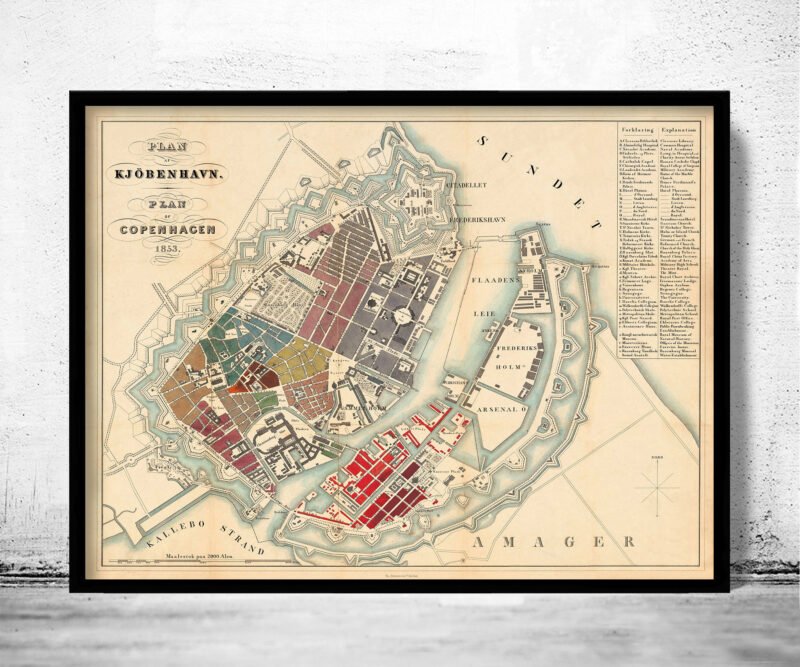 Old Map of Copenhagen Denmark 1853 Vintage Map | Vintage Poster Wall Art Print | Wall Map Print | Old Map Print | Map Gift